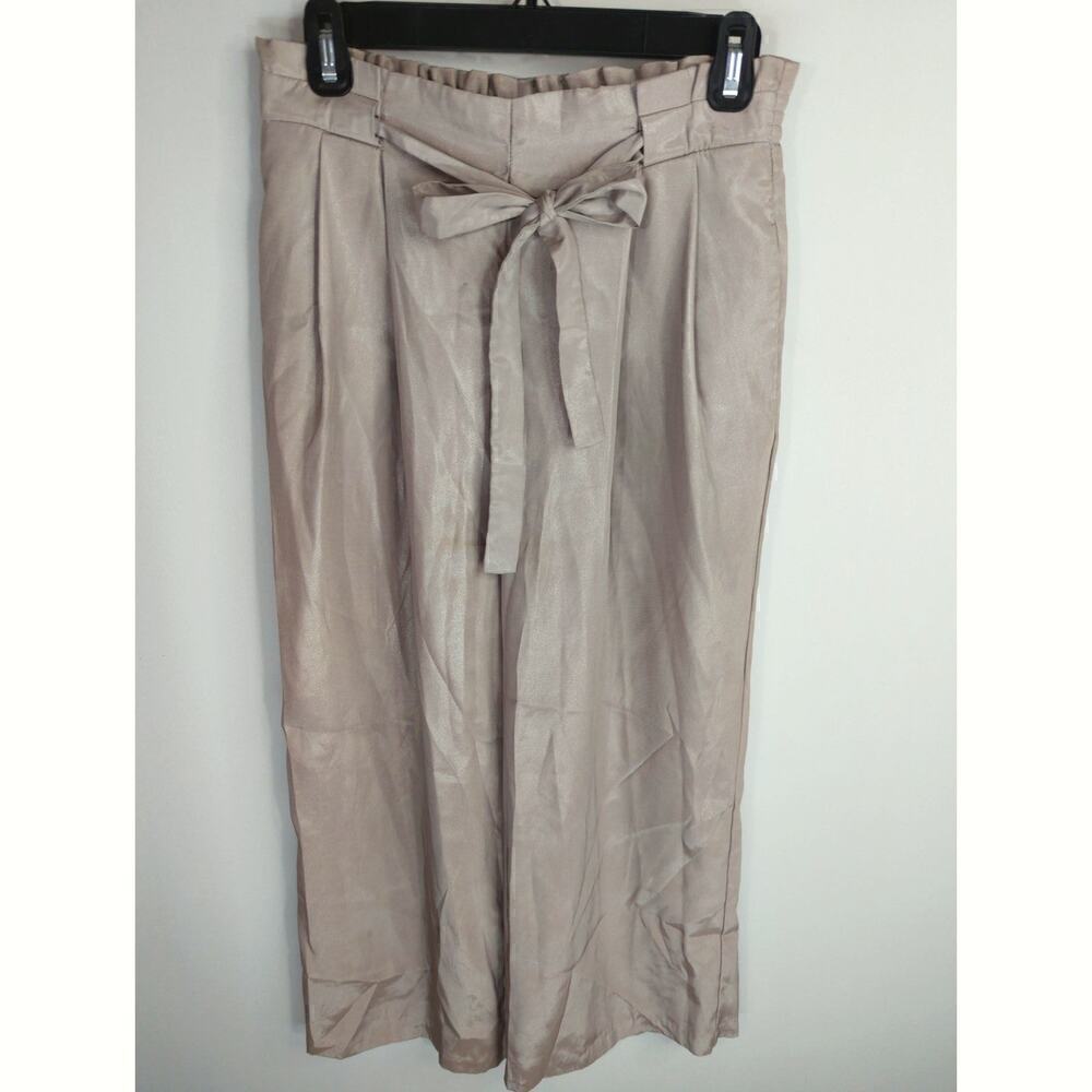 Zara Basic Women's‎ Solid Belted High Rise Trouser Pants Beige Size Small